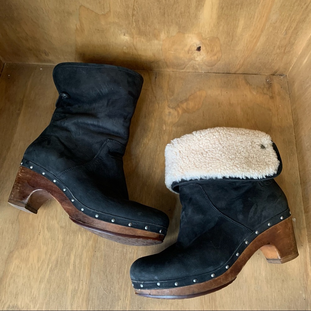 UGG Australia 'Lynnea' Black Leather Boot ankle